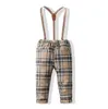 Baby Boys Gentleman Style Setts Sets Spring Autumn Kids Shirt Long Long Sleeve Shirt with Bowtie Plaid Semarender Pants 2pcs مجموعة الأطفال ملابس صبي