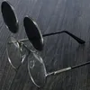 Güneş gözlükleri steampunk yuvarlak kadın erkekler metal vintage filp dairesel çift lens güneş gözlükleri stil çember tonları gafas de sol uv400sun292t