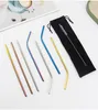 wholesale 5Pcs Metal Reusable Stainless Steel Straws Set Sturdy Straight Bent Colorful Drinking Straw Cleaning Brush Smoothies Juice Bar Party Accessory DH984