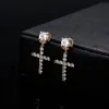 2022 Ny högkvalitativ kors dingle örhänge för kvinnor med iced ut CZ Stone Drop Earring Studs Vintage Hip Hop Wedding Party Fashion Födelsedagspresent Guys Girls Girls