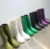 Designer Bottes De Pluie Femmes Bottes Noir Rev Botte En Caoutchouc Pvc Bottes De Pluie Apparence Burst Montre Supérieure Vert Blanc Pied Doux Mince Chaussures D'eau avec Boîte