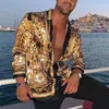 Camisa de impressão Luxury Gold Yellow Yellow Leopard Men Men solto de manga longa Tops Homme Social Club Prom M3xl 220706