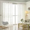 Massiver Baumwoll-Leinen-Stickerei-Blumendruck, durchsichtiger Fenstervorhang für Wohnzimmer, Schlafzimmer, Tüllstoff, moderne, fertige Heimdekoration W220421