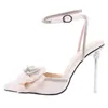 Klänningskor Fashion Pumpar High Heeled Woman Sandals Bling Bowknot Rhinestones Transparenta klackar Bröllop Bridesmaid för femaledress