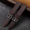 Titta på band Handgjorda ultratunna alligatorläder Watchband 18 19 20 21 22mm Round Grain Brown Men's Armband Retro Deli22