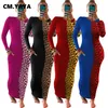 CM. Yaya Autumn Winter Vintage Leopard Print Patchwork Women Midi Maxi Dress Sexy Party Club Deep Long Rleeve Długie sukienki 220516