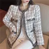 Kadın Ceket Vintage Ekose Uzun Kollu O-Boyun Açık Dikiş Pist Tasarımcısı Tüvit Hırka Moda Ceket Ropa Para Mujer