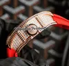 2022 3D Diamonds oryx Miyota Automatisk Tourbillon Mens Watch 18K Rose Gold Diamond Case Skeleton Dial Red Rubber Strap Super Edition Puretime01 E281-5105-B2