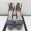 Designer-Top quality sandals Vintage printed denim shoes chunky platform heel 13cm super high heeled women sandal outdoor factory footwear f