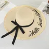 ワイドブリム帽子手作り織り織り文字女性のための太陽黒いリボンレース上の大きな麦わら帽子屋外ビーチサマーキャップスウィドウェンド22