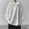 Hybskr harajuku letra gráfica masculina de manga comprida moda moda primavera outono casual o pescoço masculino camiseta unissex roupas T220808