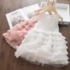 Ins Summer Princess Girl vestiti Abito senza maniche O-Collo Fiore Ricamo Bianco Rosa Abiti da sposa per feste 100-140 cm