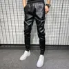 Winter Thick Warm PU Leather Pants Men Clothing Simple Big Pocket Windproof Casual Motorcycle Trousers Black Plus Size 220323