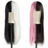 Lolita Cosplay Peruki Półk różowy czarny długi, prosty syntetyczny Halloween dwa ombre kolor dla kobiet dziewczyna 220622