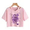 Frau T -Shirts Harajuku Dragon Kpop Ropa Y2K Crop Tops ästhetischer Vintage Femme Vneck Tops Korean Punk Streetwear Gothic Tee 220527