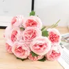 Decorative Flowers & Wreaths 30cm Rose Pink Silk Peony Artificial Bouquet Fake For Home Wedding Decoration Indoor