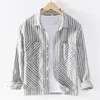 Męskie koszule męskie koszulę męską bawełniane lniane tkanina Japonia styl prosty trend all-mecz Lapel z długim rękawem podwójne kieszenie na topy płaszcz