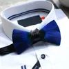 Strikbladen nieuwigheid blauw natuurlijke veer stropdas voor mannen bruiloftspartijboog Emel22