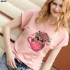Mulheres góticas de verão Camiseta fofa de camiseta de camiseta moda moda fina de manga curta Harajuku Casual Pink Top Clothing feminino