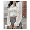 Damesbreien T -shirts haalt zijn schouders op vrouwen chiffon lange mouw riem vaste ademende zomer zon schaduw tieners bolero mode cape korean stijl mujer