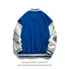 Men's Jackets Blue Bomber Jacket Men Vintage Leather Sleeve Varsity Baseball Coats Women Oversize Letterman Loose Autumn Unif244M