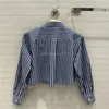 Damesblouses Overhemden Ontwerper dames katoenen tops Blouse met letters Borduursel Vrouwelijk Milan Runway Lange mouw Verticaal gestreept Kledingoverhemd Pullover RMQS