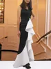 Женское длинное платье для вечеринки Сексуальное пэчворк с рюши