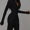 Kliou Solid Black/White Bodycon Jumpsuit Women Sporty Rompers Summer Fitness Long Sleeve Zipper ElasticW220427