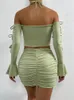 Vestidos de trabajo pieza Sexy Ruffle Mini vestido conjunto 2022 verde ahueca hacia fuera la parte superior de las faldas de verano trajes Bodycon mujeres fiesta ajustado corto DressWork