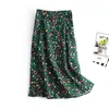 Färgglada Leopard Print Long Kjol Kvinnor Ladies Green High Waist Split A-Line Maxi Kvinna 220317