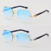 Vendita all'ingrosso Moda in metallo senza montatura con taglio a diamante Occhiali da sole Plaid blu Plancia Occhiali da sole Occhiali maschili e femminili Lenti triangolari Unisex Grandi occhiali adumbrali Cat eye Eyewear Hot