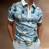 Herren Polos Nummer Blumenstreifen 3D All Over Print Reißverschluss Hemd Kurzarm Hipster Streetwear Berufung Lässige Männer Unisex KleidungHerren Herren