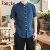 Zongke Frühling Casual Kurzarm Shirt Männer Chinesischen Stil Baumwolle Leinen Halb Männliche Kleidung Marke M-5XL 220322