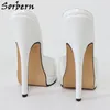 Sorbern 16Cm blanc brillant femmes sandales bout ouvert sans lacet plate-forme chaussures d'été en cuir véritable pantoufle Mules Sissy garçon chaussure