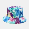 Mujeres Hombres Sombrero de cubo Tie Dye Harajuku Flor Contraste Color Reversible Packable Ala ancha Visera para el sol Hip Hop Gorra de pescador de algodón 849