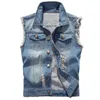 Denim Sleeveless Jacket Men Fashion Ripped Cotton Jean Vests Gilet Casual Jeans Waistcoat Cowboy Hip Hop Streetwear Clothing 220715