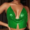Moda Glitter Rhinestone Sexy Kobiety Tank Top Jesień Nowy Luksusowy Kryształ Backless Split Niski Cut Halter Party Tube Topy