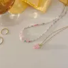 Hänghalsband mode dubbel lager hjärtdruvhalsband för kvinnor tjej pärlstav vintage enkel söt nisch design party gåva juvelrypendant
