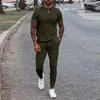 Men S Desen Summer casual simples camiseta esportivo de traje de shorts de duas peças moda de mangas curtas Fitness Jogger Tracksuit Men 220708