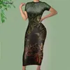 Noisydesigns Sexy Summer Vintage Slim Pencil Dresses For Womens Polynesian Tribal Samoan Floral Fashion Bodycon Dress Size 4XL 220627