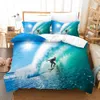 Deniz Sörf Yatak Seti 3D Sörf Modern Dış Mekan Ekstrem Nevresim Kapak Kraliçe Kral Kral Krallık Boyut Boyu Mavi Yeşil Yorgan