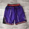 2021 Équipe Basketball Short Just Don Retro Purple Sport Shorts Hip Pop Pant avec un pantalon de survêtement à fermeture éclair noir rouge