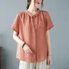 Blouses Femmes Chemises Femmes Coton Lin Casual Mode Été Simple Style Rétro Couleur Solide Lâche Femme À Manches Courtes Tops Camisas Muj