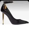 Metal Lock Dress Shoes Designer Pointed Toes Buckle Strap Womens Pumps Top Quality 100% Cowhide Gold Heels 10.5Cm High Heeled Factory Shoes 35-41 93