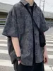 Men's Casual Shirts Fashion Unisex High Street Mens Short Sleeves Pattern Tops Tie Dye Printed Gothic Button Up ShirtMen's