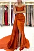 Off Shoulder Split Side High Sexy Orange Prom Dresses 2022 Cap Sleeve Plus Size paar Maid of Honor Jurk Avondjurken BC11177 2479