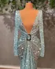 Lekki Niebieski Suknie Syrenki Suknie Wieczorowe Afryki Bling Bling V Neck Długim Rękawem Party Suknie ASO EBI Prom Dress Pro232