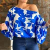 Women Casual Graphic One Cold Shoulder Puff Sleeves Blouse 220407