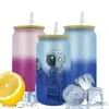 16oz Sublimation Glass Cups Cold Color Changing Frosted Glasses Tumbler Water Bottle Cola Beer Can Tumblers Mugs Beverage Drinking Cup With Bamboo Lids & Straws