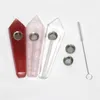 Natural Fluorite Quartz Crystal Pipe Smoking Cigarette Stone Tobacco Hand Filter Spoon Pipes With Metal Bowl Mesh Tool